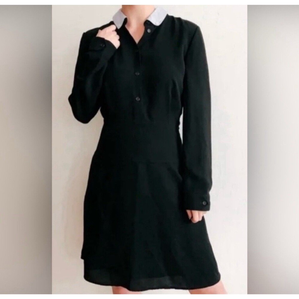 Coach 1941 Black Removable Collar Button-Front Classy Shirt Dress Womens sz 2